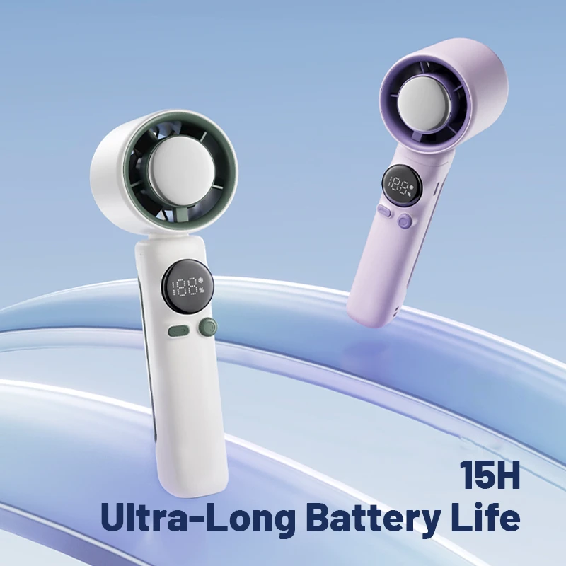 Handheld Portable Fan Brushless Motor High Wind Speed USB Rechargeable Mini Fan with Digital Display for Outdoor